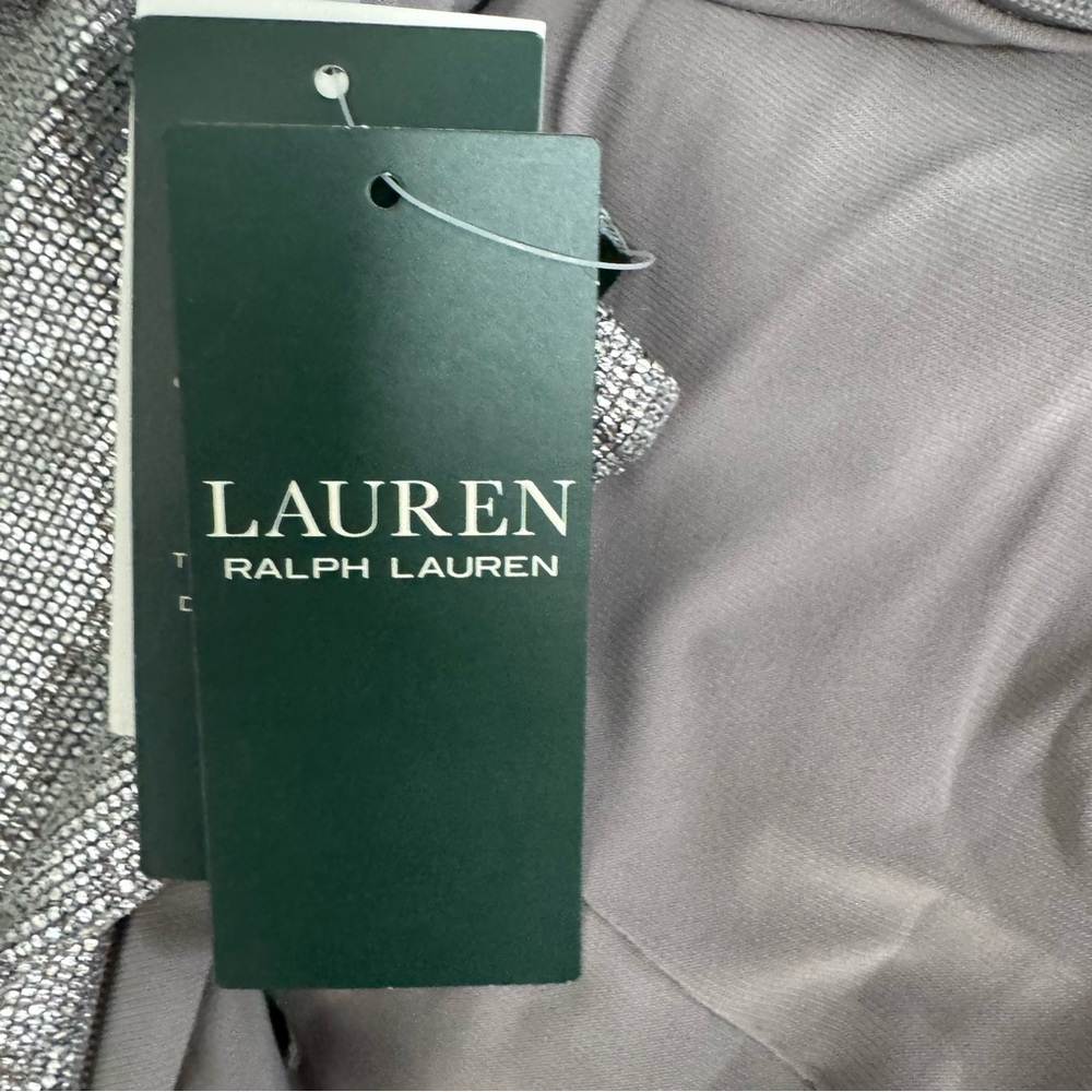 Lauren Ralph Lauren Metallic Silver Side Slit Runched Embellished Pin Maxi Dress - Picture 12 of 12